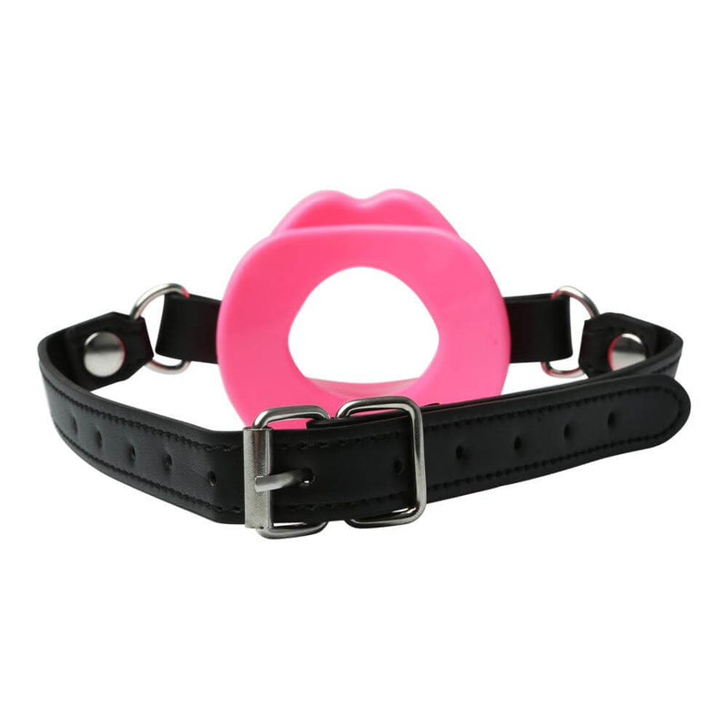 Back side of the Sportsheets Silicone Lips Mouth Gag. This showcases the standard buckle that includes multiple adjustment points to get a good, snug fit. | Kinkly Shop