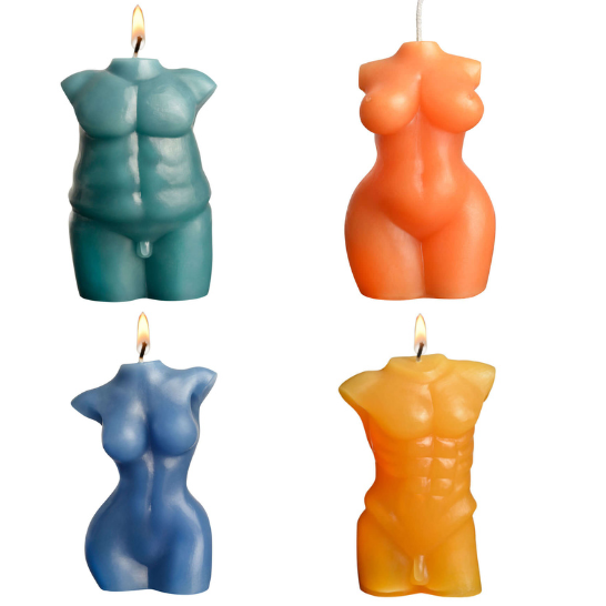 All four of the Sportsheets Torso Form Wax Play Candles included in the line up against a white background. | Kinkly Shop