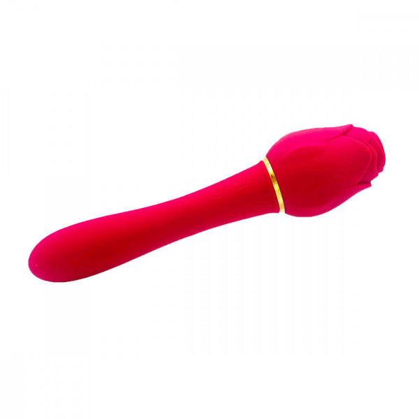 The Suckle Rose Vibrator laying out against a plain white background | Kinkly Shop