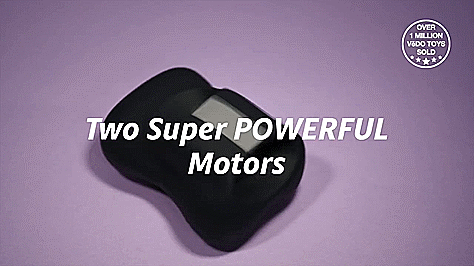 The VeDO Hotrod is sitting out on a purple background. The vibrators are turned on, and the VeDO Hotrod is jumping all around the frame from the power of the vibrations. The text on the GIF reads "Two Super POWERFUL Motors". | Kinkly Shop