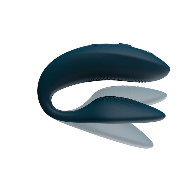 An image of the We-Vibe Sync 2 with the g-spot end shown in its different, bendable positions. It can get clampier, or looser, on the g-spot depending on what fit works best for your anatomy. | Kinkly Shop