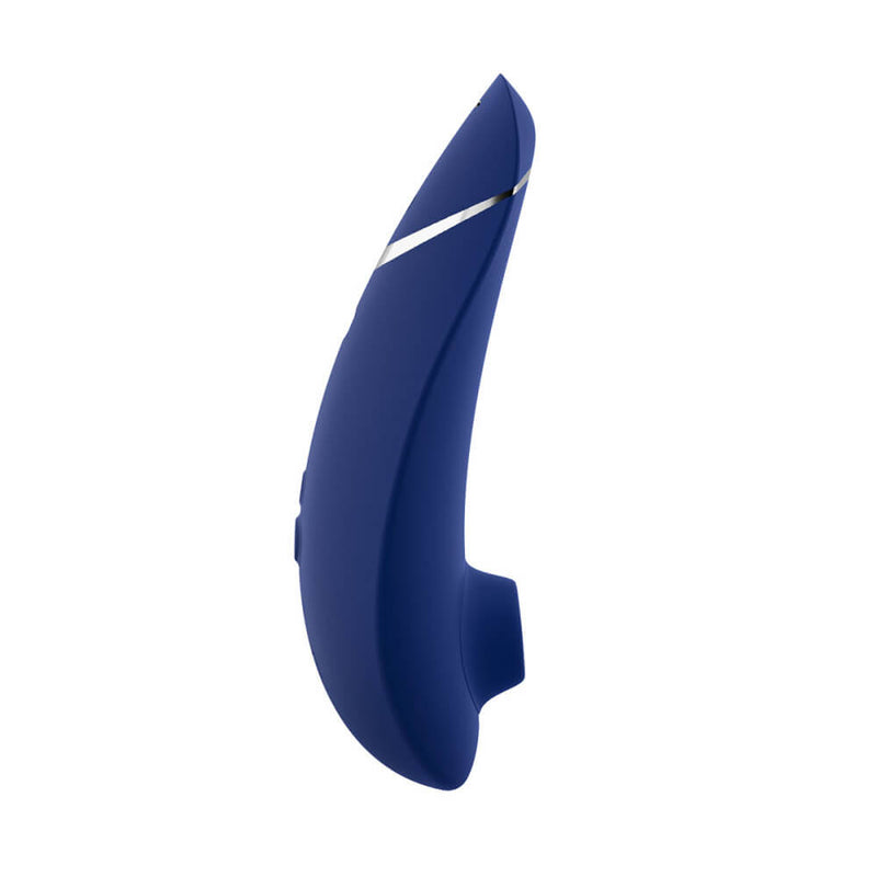 View from the side of the Womanizer Premium 2. This angle shows the curvature of the handle. | Kinkly Shop