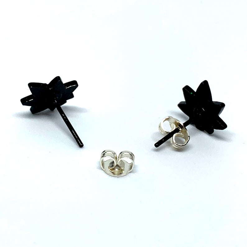 Back-side image of the Marijuana Leaf Earrings shows the post design from the back | Kinkly Shop