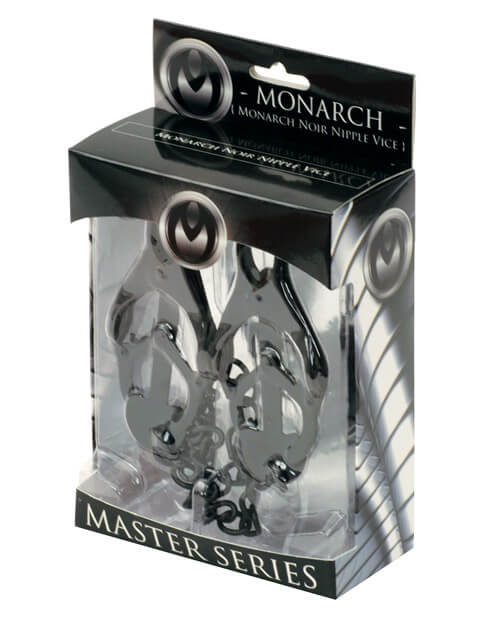 Packaging for the Master Series Monarch Noir nipple clamps | Kinkly Shop