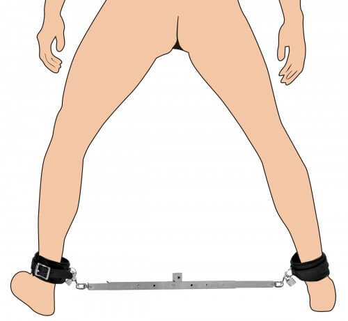 Illustrated image of the Master Series Squat Impaler in use shows the set being used without the impaler bar. It looks like a spreader bar without the impaler bar attached. | Kinkly Shop