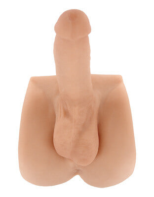 Tip-down image of the XR SexFlesh Both Ways shows the smaller, portable size of this sex doll. | Kinkly Shop