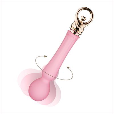 Illustrated image of the ZALO Confidence Pre-Heating Wand Massager shows how flexible the head of this heated wand massager is. | Kinkly Shop